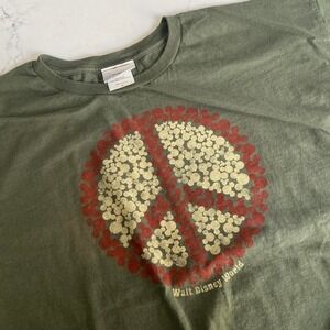 Walt Disney World Peace Sign Floral Graphic T Shirt Green 2XL
